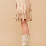 FALL VIBES FAUX SUEDE FRINGE SKIRT - BROWN OR BEIGE