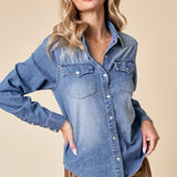 SMALL TOWN CUTIE LIGHT DENIM SHIRT
