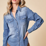 SMALL TOWN CUTIE LIGHT DENIM SHIRT