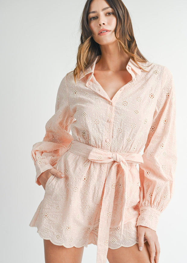 ALL THINGS SWEET EMBROIDERED BLUSH ROMPER