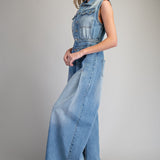 OFF WE GO SNOW WASHED DENIM JUMPSUIT