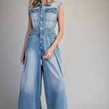 OFF WE GO SNOW WASHED DENIM JUMPSUIT