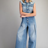 OFF WE GO SNOW WASHED DENIM JUMPSUIT