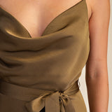GLITZ AND GLAM DRAPED NECK SLEEVELESS MIDI DRESS