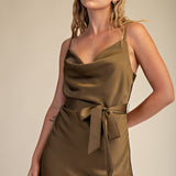 GLITZ AND GLAM DRAPED NECK SLEEVELESS MIDI DRESS