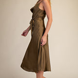 GLITZ AND GLAM DRAPED NECK SLEEVELESS MIDI DRESS