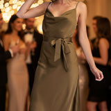 GLITZ AND GLAM DRAPED NECK SLEEVELESS MIDI DRESS