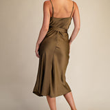 GLITZ AND GLAM DRAPED NECK SLEEVELESS MIDI DRESS