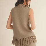 ALWAYS COZY FRINGE SLEEVELESS SWEATER
