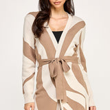 CABIN COZY ABSTRACT PATTERN BELTED CARDIGAN