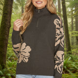 BRISK STROLL QUARTER ZIP FLORAL SWEATER