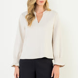 COFFEE SHOP MEETUP CREAM FAUX SUEDE BLOUSE