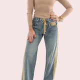 MINERAL WASHED DRAWSTRING SIDE STRIPE JEANS