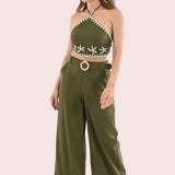 SET FOR VACAY OLIVE GREEN HALTER SET