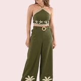 SET FOR VACAY OLIVE GREEN HALTER SET