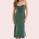 ROMANTIC FEELS GATHERED KEYHOLE STRAPLESS MIDI DRESS