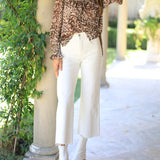 BAYEAS HIGH RISE WIDE LEG RAW HEM JEANS IN OFF-WHITE