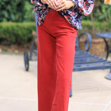 KUT MEG HIGH RISE WIDE LEG JEANS IN RED