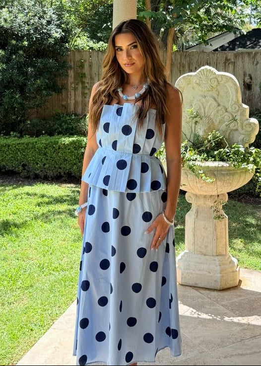 ALWAYS YOUR GIRL POLKA MAXI DRESS BLUE / LARGE