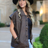 NYC CHIC BROWN FAUX LEATHER VEST