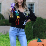 QUEEN OF SPARKLES: BLACK RAINBOW SKELETON CARDIGAN SWEATER