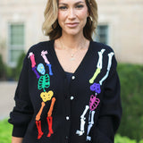 QUEEN OF SPARKLES: BLACK RAINBOW SKELETON CARDIGAN SWEATER