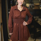 AUTUMN STROLLS BURGUNDY SUEDE MINI DRESS