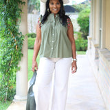 BISTRO CUTIE OLIVE FLUTTER SLEEVE BLOUSE