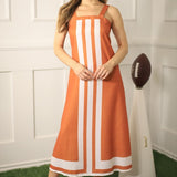 PEP SQUAD BURNT ORANGE AND WHITE COLORBLOCK MIDI DRESS