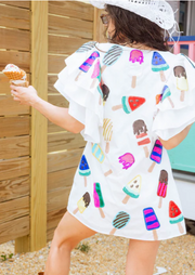 QUEEN OF SPARKLES:  WHITE RUFFLE SEQUIN POPSICLE DRESS