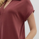 CASUAL HANGOUT KNIT SPLIT COLLAR DRESS - BLACK OR BURGUNDY
