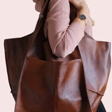 RETRO OVERSIZED SOFT VEGAN LEATHER TOTE - BLACK, CAMEL OR OLIVE