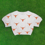 LONGHORNS FOR THE WIN SEQUIN WHITE CROP TOP
