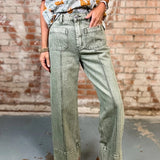 ENTRO OLIVE GREEN WIDE LEG JEANS