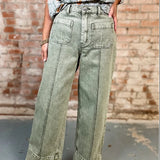 ENTRO OLIVE GREEN WIDE LEG JEANS