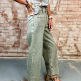 ENTRO OLIVE GREEN WIDE LEG JEANS