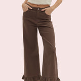 ENTRO BROWN WIDE LEG JEANS WITH RUFFLE HEM