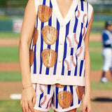 QUEEN OF SPARKLES: ROYAL & WHITE STRIPE BASEBALL TANK VEST