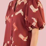 ONLINE EXCLUSIVE: HOWDY COWGIRL PUFF SLEEVE BOOTS PRINT DRESS