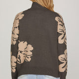 BRISK STROLL QUARTER ZIP FLORAL SWEATER