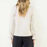 COFFEE SHOP MEETUP CREAM FAUX SUEDE BLOUSE