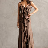 ONLINE EXCLUSIVE: CHAMPAGNE TOAST RUFFLE MAXI DRESS