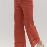 ENTRO CUFFED WIDE LEG ANKLE JEANS - RUST OR OLIVE
