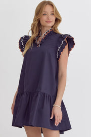 HAMPTONS FOR THE WEEKEND NAVY SCALLOPED DRESS