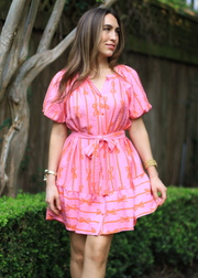 TIE A BOW ON IT PINK BUBBLE SLEEVE DRESS