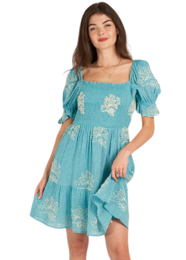 WHISPERING WILLOWS PUFF SLEEVE TIERED DRESS
