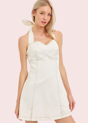 THE SWEETEST THING WHITE STITCH DETAIL DRESS