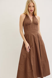 MY DEBUT RICH BROWN HALTER MIDI DRESS