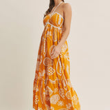 VACATION READY FRUIT PRINT HALTER MIDI DRESS