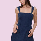 FLIRTY SMILE DENIM SQUARE NECK MINI DRESS